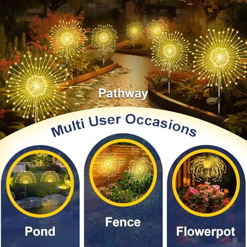 Solar Garden Lights Outdoor, 6 Pack 120 LED Twinkling Firework Lights Decorative with 2 Modes, Outdoor Waterproof Solar Starburst Light for Outside Yard Pathway Garden Decor, Warm White - Image 6