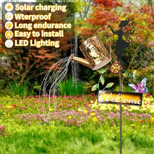 ZKLiLi Solar Hummingbird Watering Can Gifts with Lights,Outdoor Garden Fairy Welcome Sign Decor Waterproof for Patio Yard Porch Lawn Pathway Walkway Statues Gifts for Mom Grandma Women - Image 5
