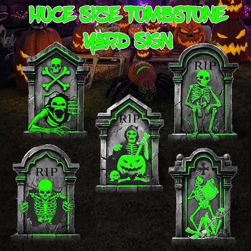 25.2in Halloween Tombstones Outdoor Decor Glow in The Dark - 5PCS Large Tombstones for Graves Halloween Gravestones Decorations Yard Signs - Image 5