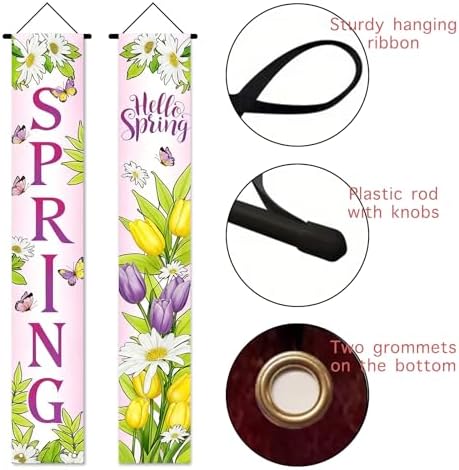 Nuxovilar Hello Spring Tulip Daisy Porch Banners 12x70 Inches Polyester - Image 3