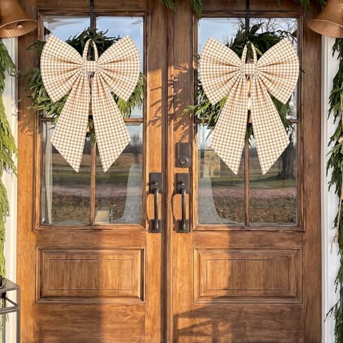 Suncalla 2 Pcs Yellow Christmas Gingham Wreath Bows 18'' x 12'' - Image 3