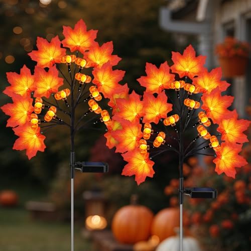 Fall Solar Lights Outdoor Solar Powered Fall Stakes Thanksgiving Decoration by ReyeeInc