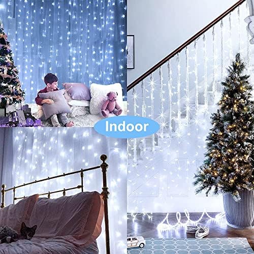 Solar Curtain Lights Outdoor Garden 300 LED Fairy String Lights 8 Modes Remote Control Waterproof Waterfall Lights for Gazebo Patio Home Festival Wedding Wall Christmas Decorations(White) - Image 6