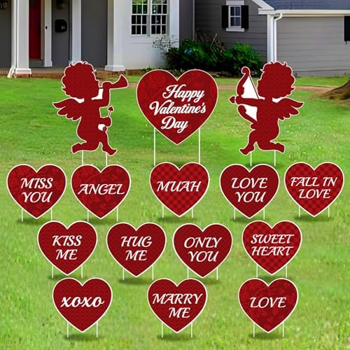15 PCS Valentine's Day Decorations Valentine's Day Yard Signs, Valentines Love Heart Outdoor Decorations, Happy Valentines Day Heart Yard Signs, Valentine's Day Wedding Anniversary Outdoor Decor SetLawn Pathway Decor by PremiumYardSignsJoyfulPartyEssentialsForEverysingleHome