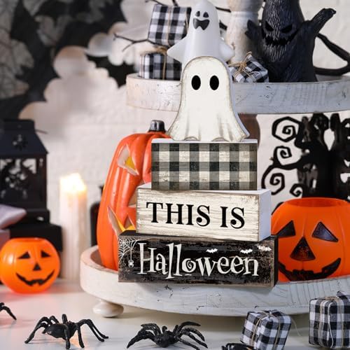 Lineshading 4 Pcs Halloween Table Decor For Home Ghost Tiered Tray Decor - Image 5