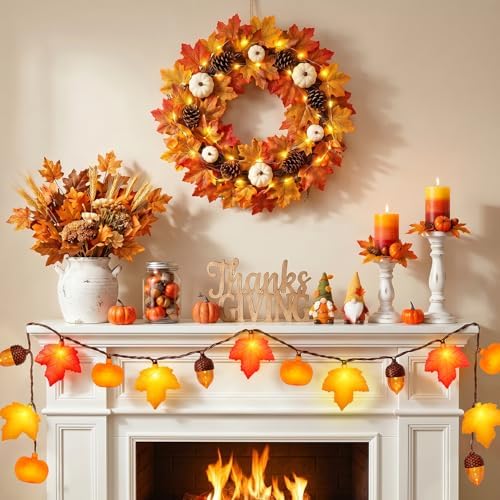 Fall Thanksgiving Harvest Decor - 20 LED Fall String Lights Plug in, 12Ft LED Autumn String Lights with Maple Leaf Pumpkin Acorn, for Indoor Outdoor Autumn Harvest Decorations & Thanksgiving Decor - Image 2