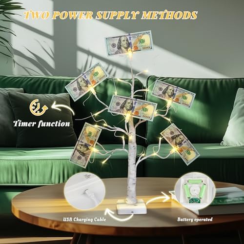 Woohaha Lighted Money Tree Card Holder Birch Tree Warm White - Image 4