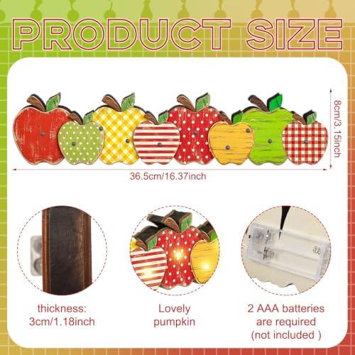 Yousoontic Back to School Decorations, LED Lighted Apples Slice Table Centerpieces with Striped and Polka Dot, Retro 3D Block Apple Desktop Decorations for School Classroom Office Table Mantel Desk - Image 4