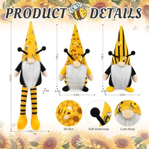Bee Gnomes 3Pcs Fall Decorations for Home Sunflower Bee Gifts - Image 2