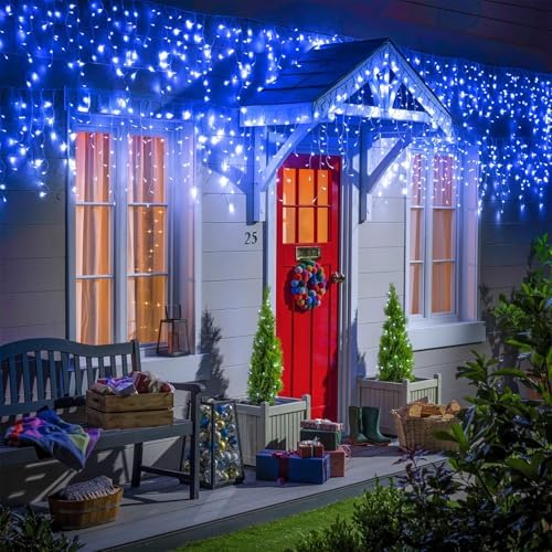 99ft Blue Christmas Lights Outdoor, 1216 LED Icicle Lights for Outside House with Clear Wire 8 Modes Timer, Plug in Waterproof for Home Holiday Eaves Yard Party Tree Room Wall Indoor Decoration - Image 4