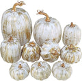 Winlyn 10 Pcs Assorted Fall Artificial Pumpkins - Gold & White Decorative Foam Pumpkins for Wedding, Thanksgiving, Halloween, Baby Shower, Tabletop, Centerpiece, Mantel Decor by Winlyn