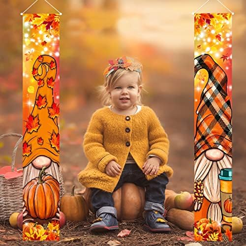 Fall Decorations - Happy Thanksgiving Fall Porch Decoration Hanging Banner Pumpkin Gnome Front Porch Sign for Fall Thanksgiving Decorations Background Sign - Image 4