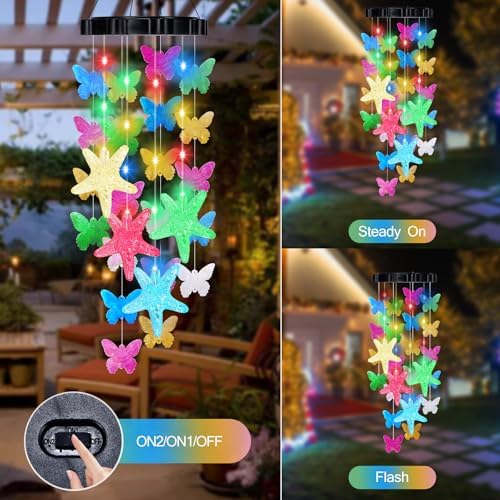 (New) Solar Wind Chimes for Outside, Butterfly Wind Chimes, Outdoor Decorative Wind Chimes with 2 Light Modes for Patio, Garden, Yard, Porch, Gifts for Mom, Grandma, Wife, Family and Friends - Image 4