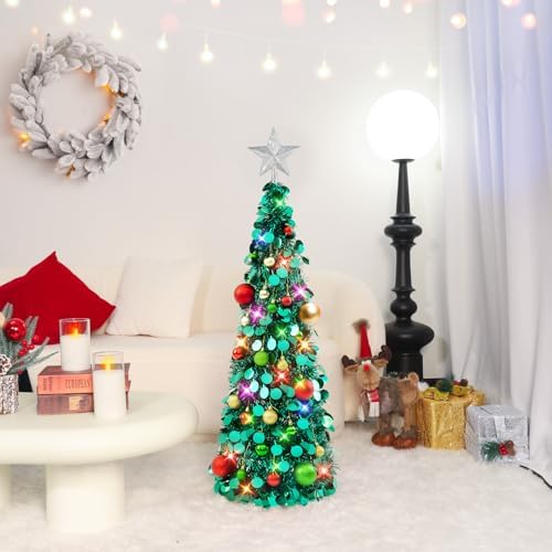 N&T NIETING Pop Up Christmas Tree with Lights & Ornaments,3FT, Peacock Blue - Image 5