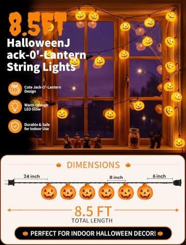 Halloween Pumpkin String Lights, 8.5FT 10 Orange Pumpkins Outdoor Decor - Image 2