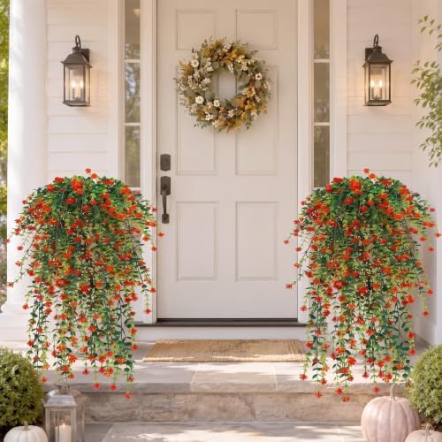 6 Pcs Fall Artificial Hanging Flowers Outdoor, Orange, Plastic - Image 4