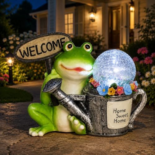 Garden Outdoor Statues, Resin Frog Solar Lights with Glowing Watering Can by WONDERgarden