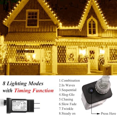 Net Light Mesh Lights, 240LED Timer Tree Warp Fairy Lights Outdoor Pulg in Hanging String Light for Christmas, Halloween, Garden, Walkway, Bushes Decor-9.8ft x 6.6ft(Warm White) - Image 3