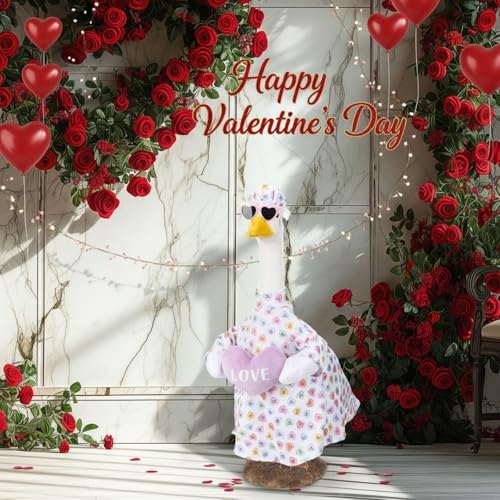 Cutecrop Valentine Porch Goose Outfits for 23" High Cement or Plastic Patriotic Pink Heart Goose Outfit Romantic Valentines Clothes Costume for Lawn Outdoor Yard Garden Outdoor Decor (Pink Plush) - Image 4