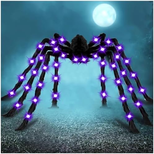 78" Jumbo Halloween Light up Spider Scary Giant Spider for Indoor Outdoor Halloween Spider Decorations Party Favor Yard Home House Décor Multicolor by Cherislpy