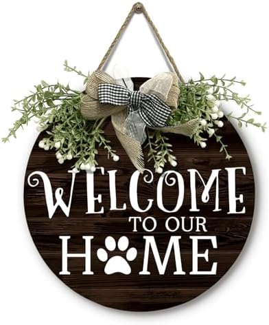 Welcome To Our Home Door Wreath Wooden Welcome Door Sign for Porch Wall Outdoor Decoration Door Hanger 12 Inch by Cryfox