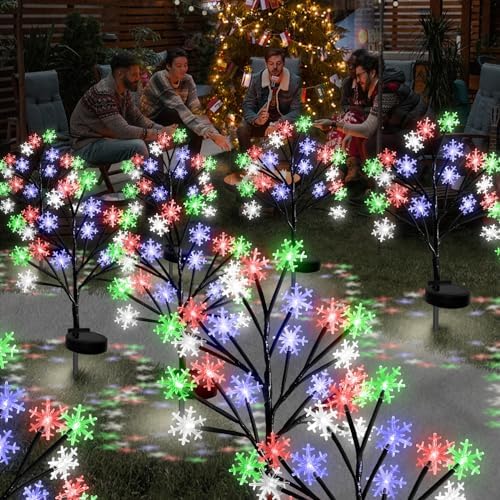 Multicolor Snowflakes Solar Pathway Lights for Christmas Decorations Outdoor - 2PACK 40LED Garden Stake Lights, Waterproof Outdoor Snowflakes Solar Christmas Lights for Garden Yard Patio Xmas Decor by X-GiftKey