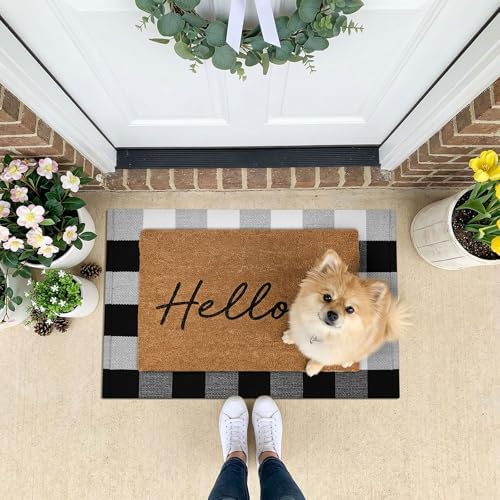 KOZYFLY Buffalo Plaid Area Rugs 2x3 Ft Black and White Checkered Rug Washable Front Door Mat Hand Woven Cotton Outdoor Rug Small Rug for Front Porch Kitchen Entryway Patio Bathroom - Image 3