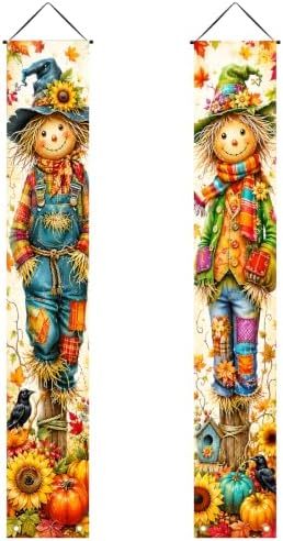 2 Piece Scarecrow Porch Banners 71 x 12 Inch Thanksgiving Door Decorations by IVN