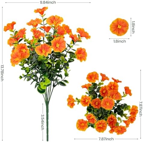 Artificial Faux Flowers for Outdoor 16 Bundles Fake Morning Glory,Orange - Image 5