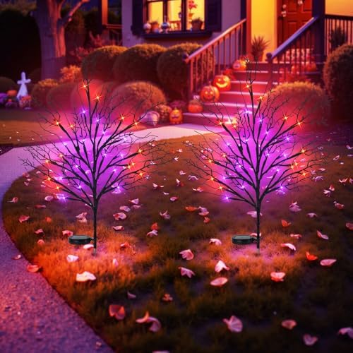 Halloween Solar Pathway Lights 2PCS, Halloween Outdoor Decorations, Artificial Tree Waterproof LED Lights for Lawn Yard Garden Driveway Porch Walkway, Auto On/Off by Luiywan