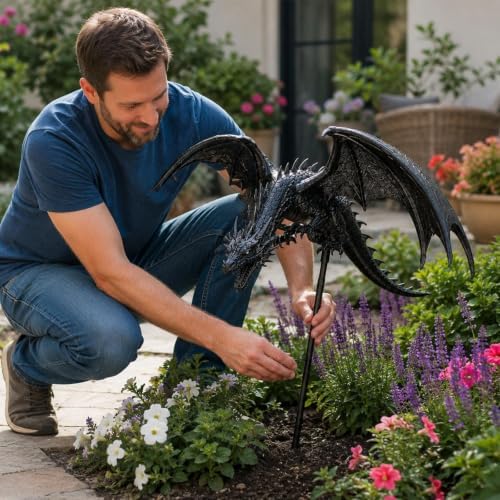 Solar Dragon Fire Garden Light, Solar Dragon Fire Garden Stake Light - Goth Outdoor Yard Stake Decor - for Lawn, Pathway, Flower Bed, Patio & Yard - Image 6