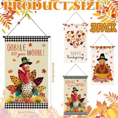 Tegeme 3 Pcs Fall Door Sign Flag Thanksgiving Turkey Door Hanging Banner - Image 2