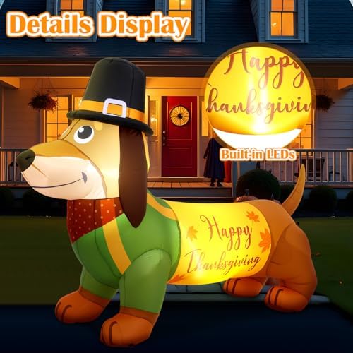 Leyndo 5.3 ft Thanksgiving Inflatables Decorations Fall Blow up Dachshund Thanksgiving Inflatables Dachshund Dog with Built in LED Lights for Holiday Party Outdoor Garden Lawn Yard Decorations - Image 3