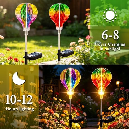Solar Lights Outdoor Decorative with Hot Air Balloon, Solar Garden Stake - Image 3