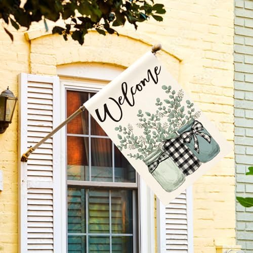 AVOIN colorlife Welcome Plaid Mason Jar Spring House Flag 28x40 Inch - Image 2