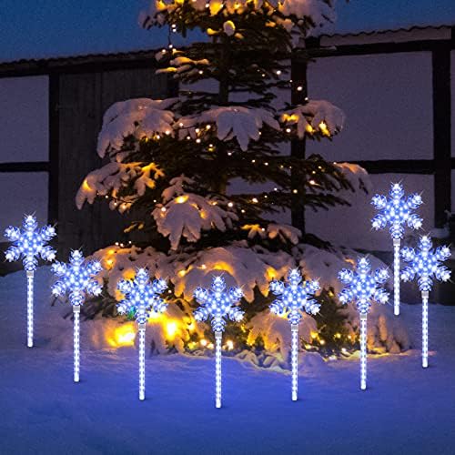 LAMPHOME Shooting 17" 568LED Snowflake Lawn Stake Light Super-Bright White and Blue 4 Stakes Total Christmas Outdoor Decoration with UL Standard Adaptor for Outdoor Pathway Lawn Holiday Party Home - Image 2