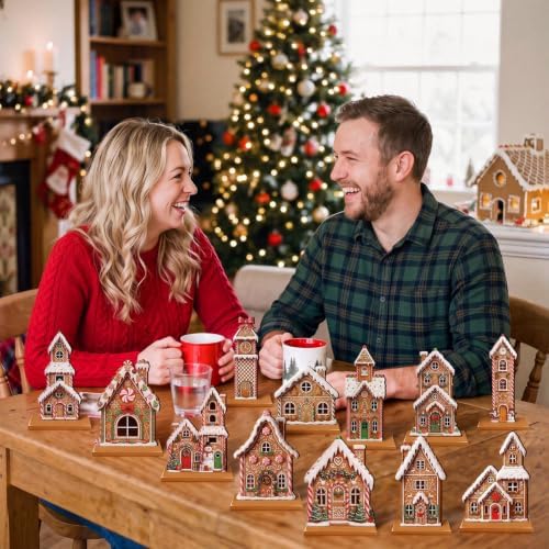 Wesiti 12 Pcs Christmas Table Decorations Wooden Xmas Gingerbread House Centerpiece Winter Sugar Cookie Table Topper Decor Mini House for Farmhouse Tiered Tray Decor Holiday Party Favor - Image 4