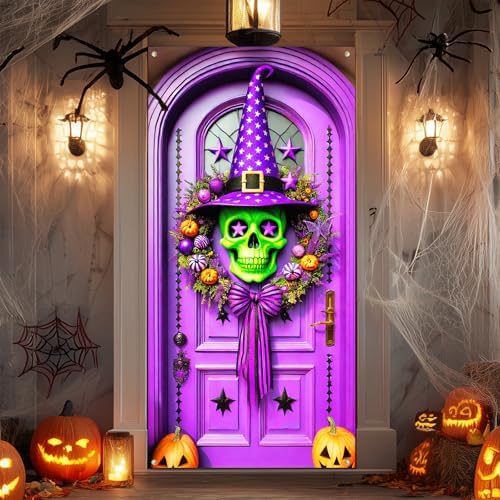 IVN Halloween Skull Witch Wreath Door Cover Decorations 35x71 Inch - Image 4