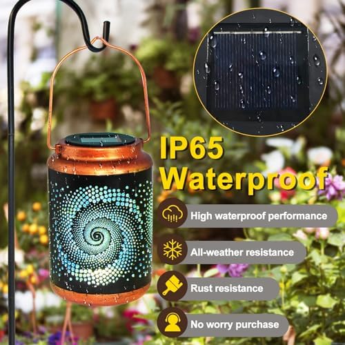 DIBIEECN Birthday Gifts for Women Mom Grandma Wife, Solar Lanterns Outdoor Waterproof, Metal Hanging Lights Garden Decor, LED Decorative Lantern for Patio Porch Backyard, Blue, 4 Pack - Image 4