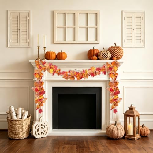 Ammyoo Fall Artificial Maple Leaf Garland with Fake Halloween Decor Fruit - Image 6