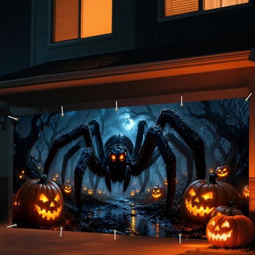 7 x 16 ft Midnight Spider Garage Shadow Halloween Garage Door Decorations Halloween decorations Witch Door Cover, Hanging Banner, Cauldron Backdrop Mural for Home,Outdoor,Indoor,Party - Image 2