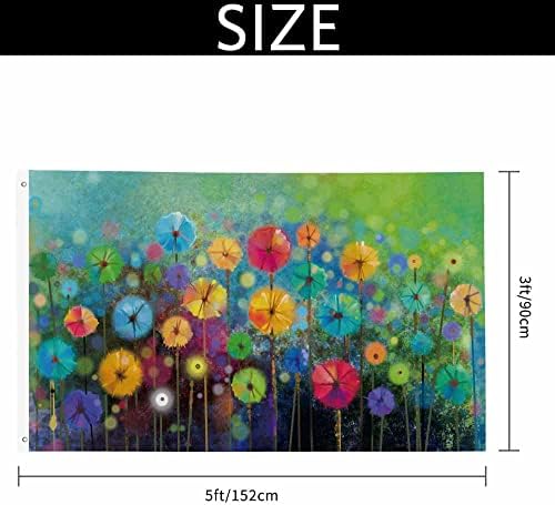 Yekiua Flowers Flag 3X5 Outdoor Abstract Watercolor Spring Seasonal Nature Floral Rainbow Double Sided Flags All Weather Long Lasting With 2 Brass Grommets Yellow Red Green - Image 2
