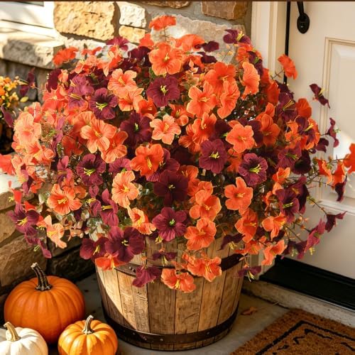 INQCMY 12 Pcs Artificial Petunias Fake Fall Flowers Outdoors UV Resistant by INQCMYPlantRack