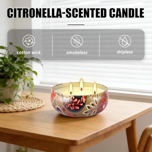 Set of 4 Large 13.5 oz Scented Citronella Candles Outdoor, Natural Soy Wax Floral Tin Candles with Cotton Wicks, Smokeless & Dripless for Patio Garden Camping, Summer Housewarming Gift - Image 5