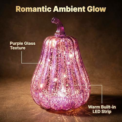 Fall Decorations for Home,Mercury Glass Pumpkin Lights with Timer(Purple) - Image 4