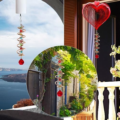 FONMY Gazing Ball Spiral Tail -Decorative Wind Spinner Sun Catcher Rainbow Maker Copper Double-Spiral W/Red Crystal Ball and Chain Crystals Beads for Indoor Outdoor Garden Decoration -14 inch Height - Image 5
