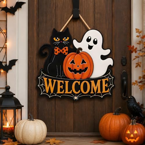 Halloween Party Decorations - Halloween Welcome Wreaths Sign for Front Door - Image 5