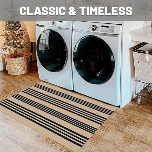 IOHOUZE 2x3 Striped Outdoor Door Mat, Washable Porch Rug, Black Tan - Image 4