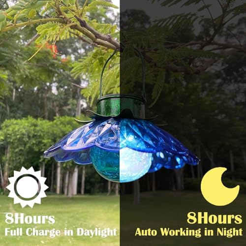 Solar Lights Outdoor Waterproof Solar Flower Light with Crackle Globe Glass - Image 5