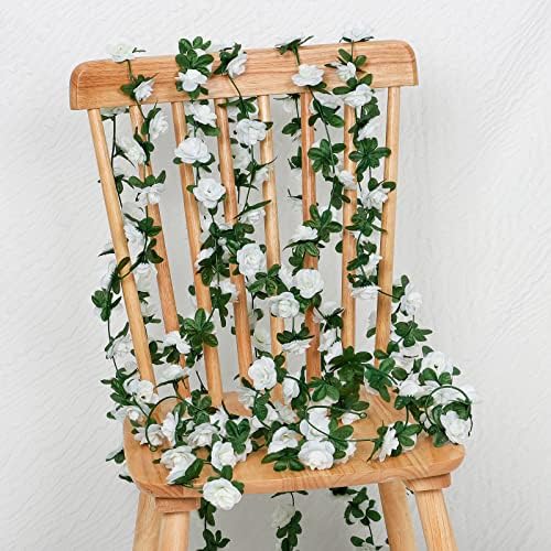 9 Pack 72 FT Artificial Flower Garland Fake White Roses Vines Silk Flowers - Image 5
